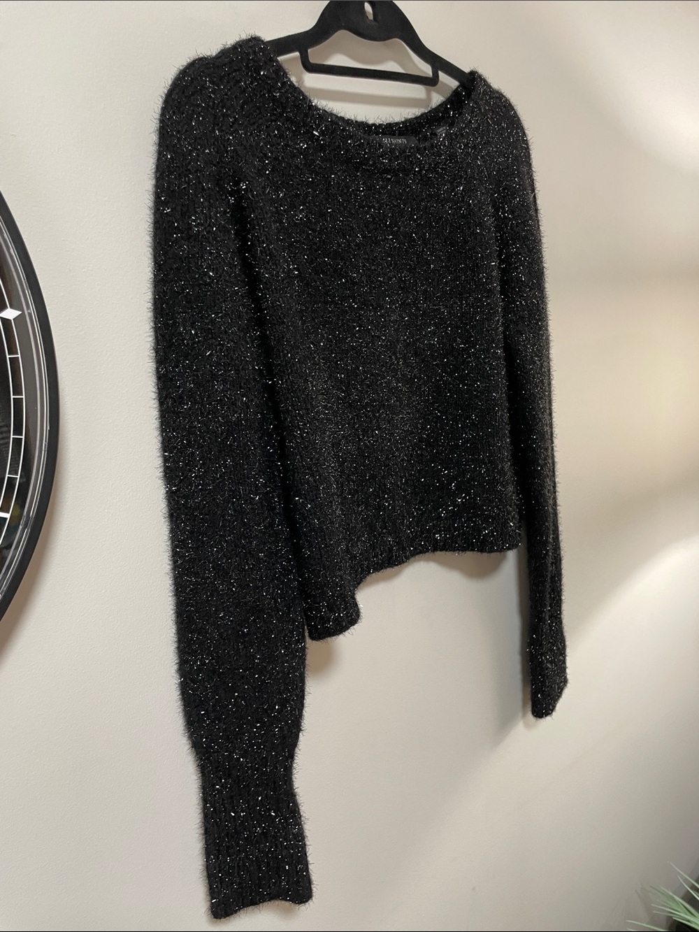 All Saints Sparkle Metallic Black Scoop Neck Knit Sweater - Picture 13 of 16
